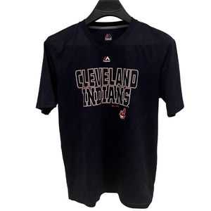 Cleveland Indians MLB Youth 18 Athletic T-Shirt Navy Blue‎ Majestic Chief Wahoo